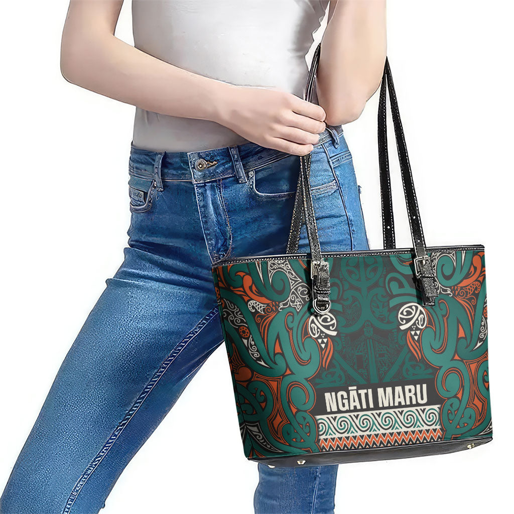 Aotearoa Iwi Ngāti Maru Taranaki Leather Tote Bag Maori Wharenui House Tribal Pattern