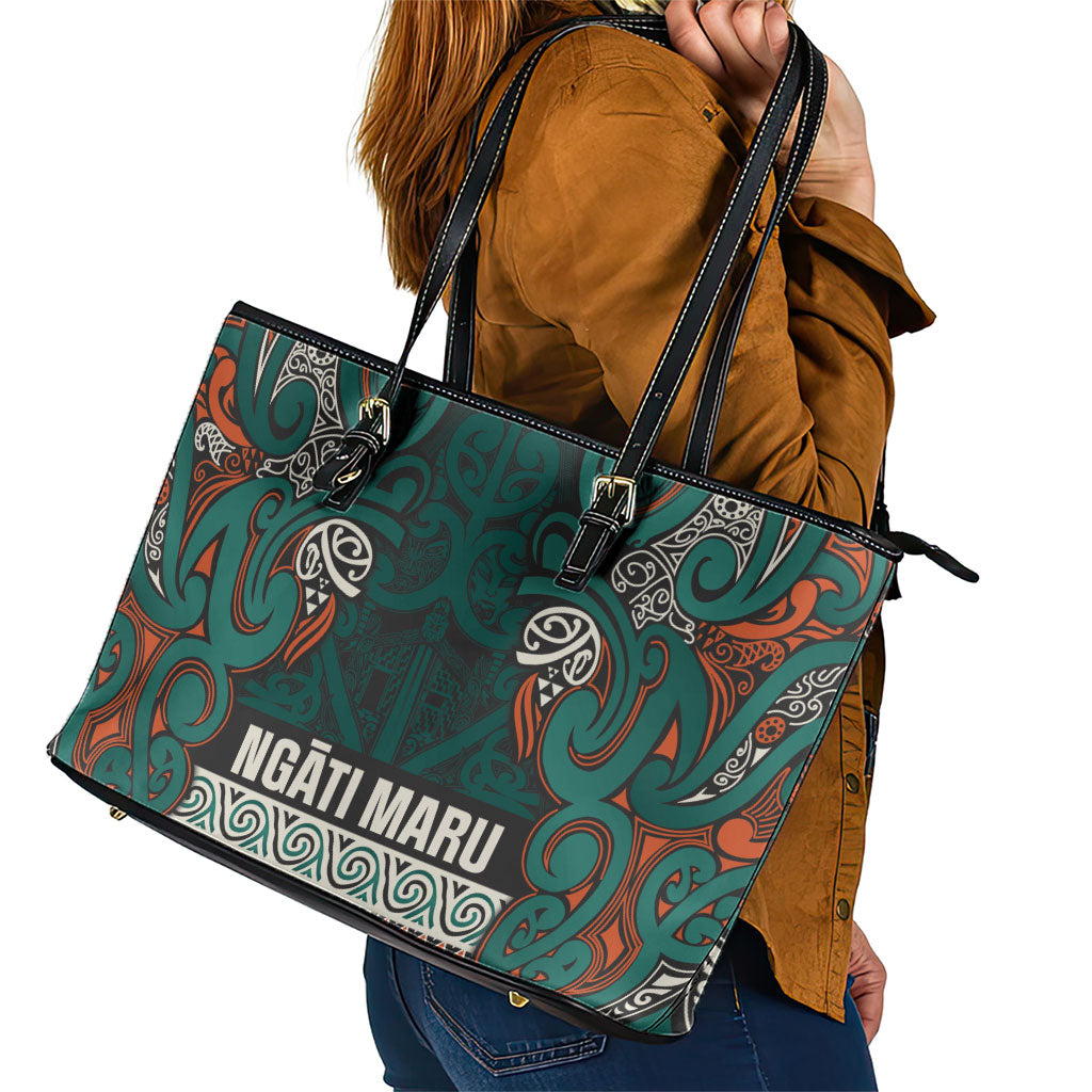 Aotearoa Iwi Ngāti Maru Taranaki Leather Tote Bag Maori Wharenui House Tribal Pattern
