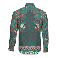 Aotearoa Iwi Ngāti Maru Taranaki Long Sleeve Button Shirt Maori Wharenui House Tribal Pattern