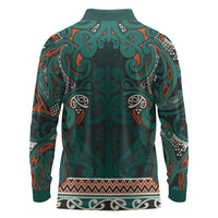 Aotearoa Iwi Ngāti Maru Taranaki Long Sleeve Polo Shirt Maori Wharenui House Tribal Pattern