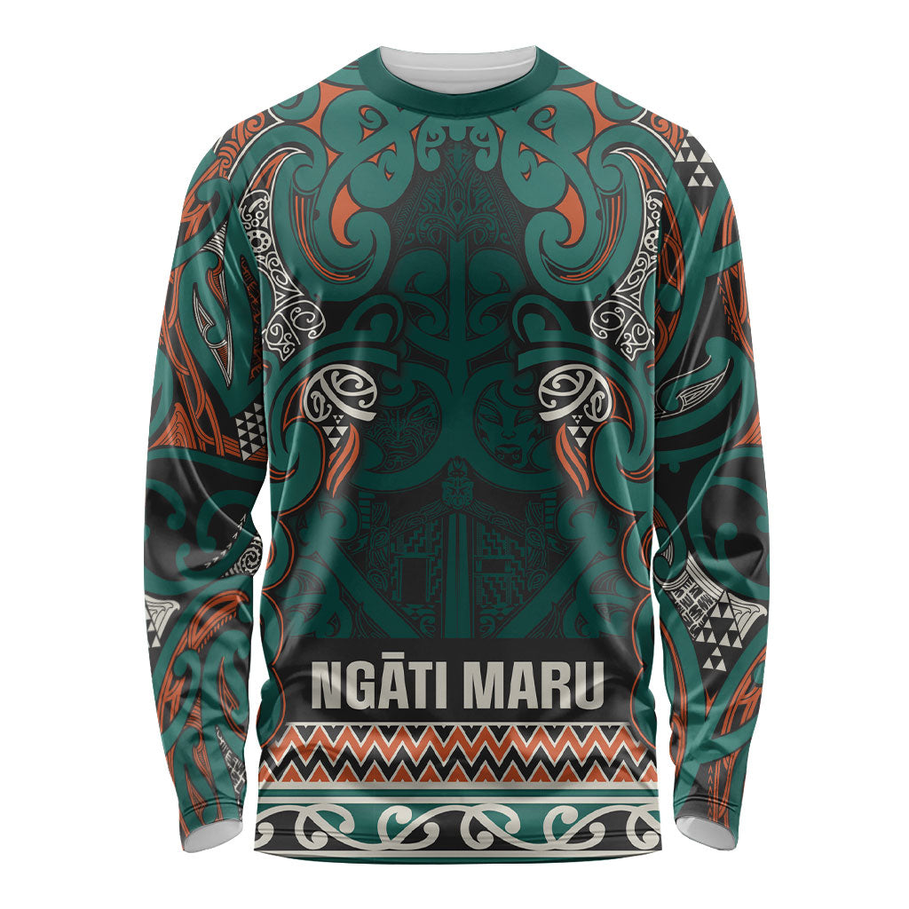 Aotearoa Iwi Ngāti Maru Taranaki Long Sleeve Shirt Maori Wharenui House Tribal Pattern