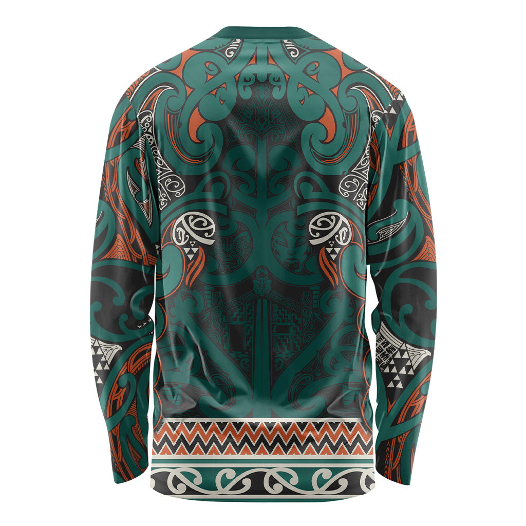 Aotearoa Iwi Ngāti Maru Taranaki Long Sleeve Shirt Maori Wharenui House Tribal Pattern