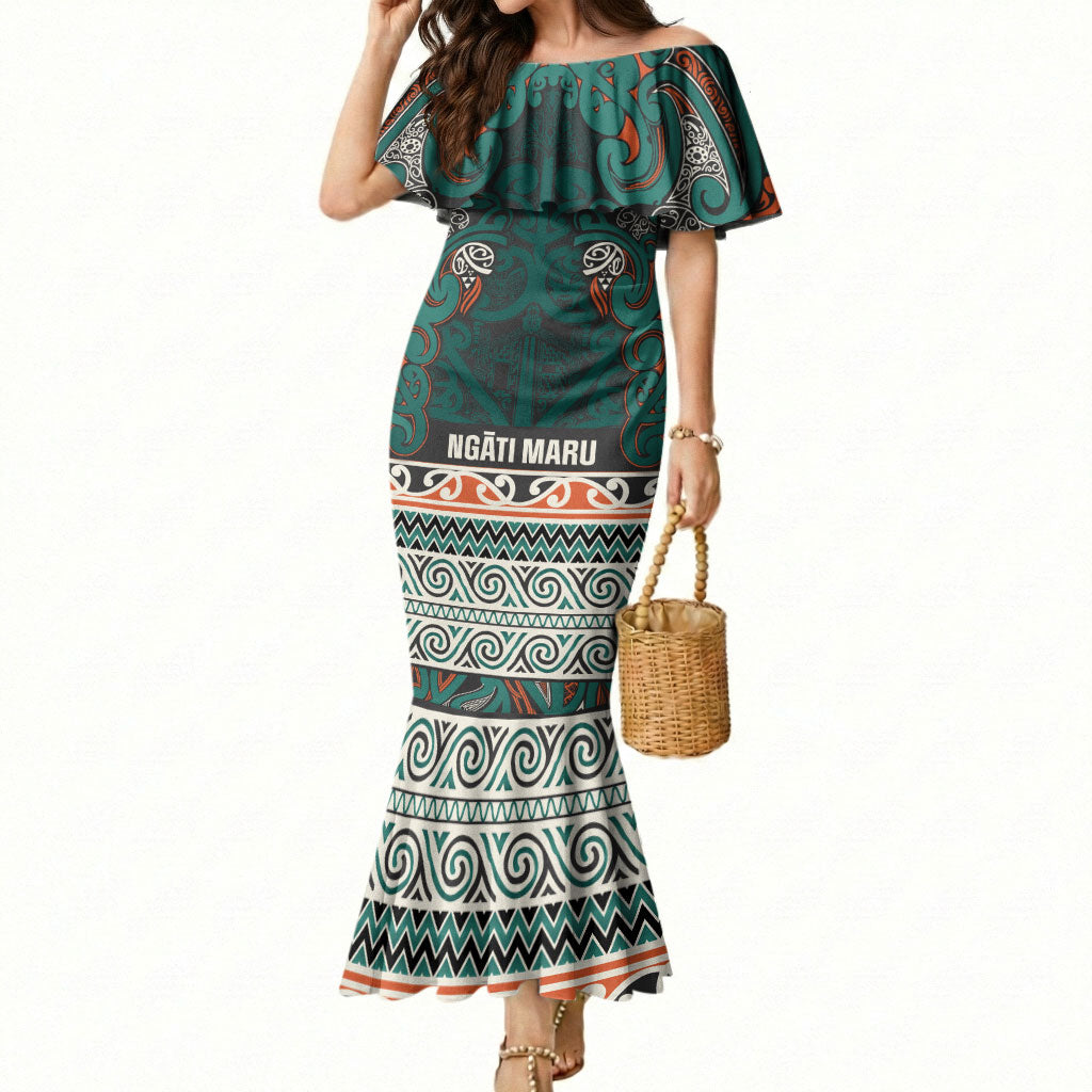 Aotearoa Iwi Ngāti Maru Taranaki Mermaid Dress Maori Wharenui House Tribal Pattern
