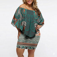 Aotearoa Iwi Ngāti Maru Taranaki Off Shoulder Short Dress Maori Wharenui House Tribal Pattern