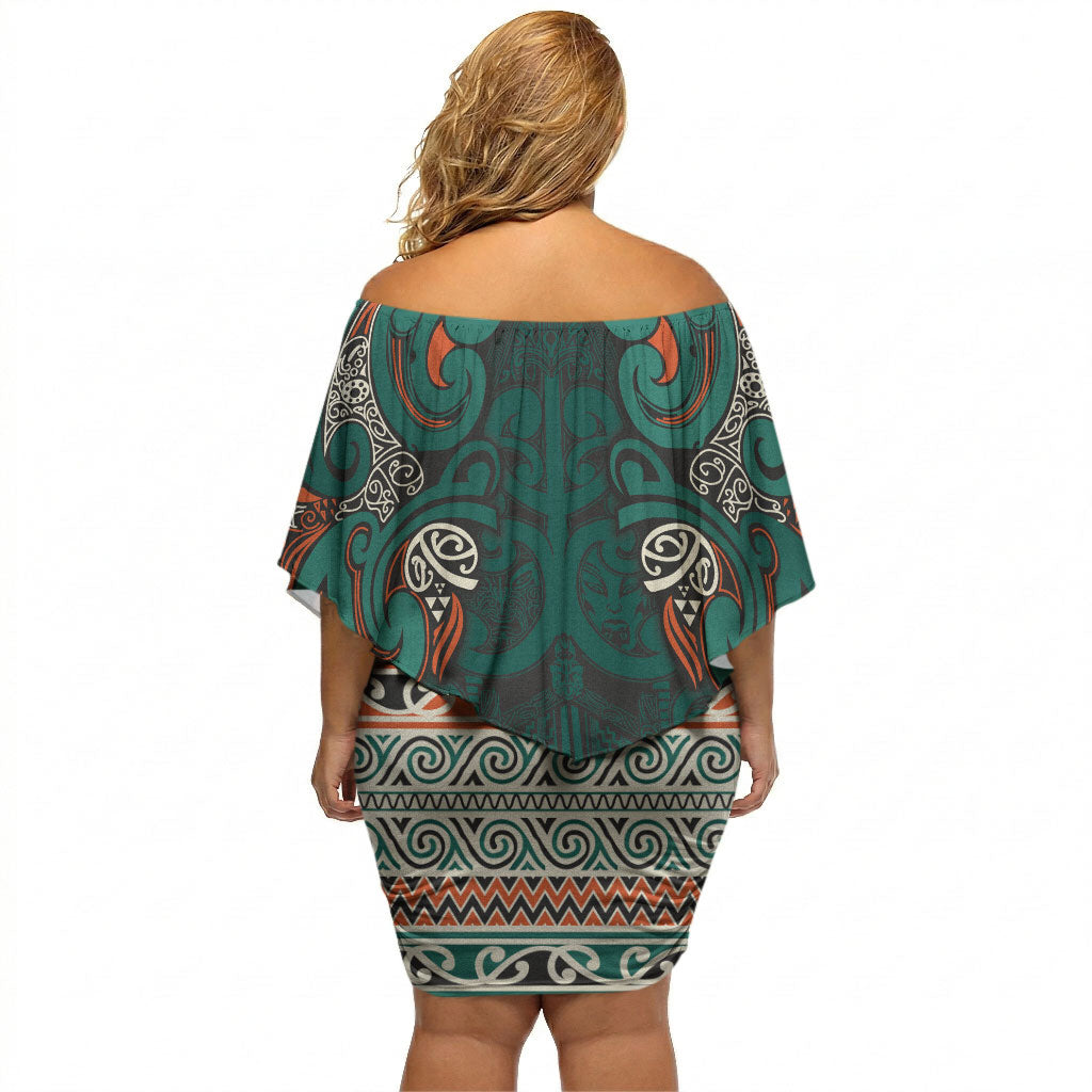 Aotearoa Iwi Ngāti Maru Taranaki Off Shoulder Short Dress Maori Wharenui House Tribal Pattern