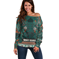 Aotearoa Iwi Ngāti Maru Taranaki Off Shoulder Sweater Maori Wharenui House Tribal Pattern