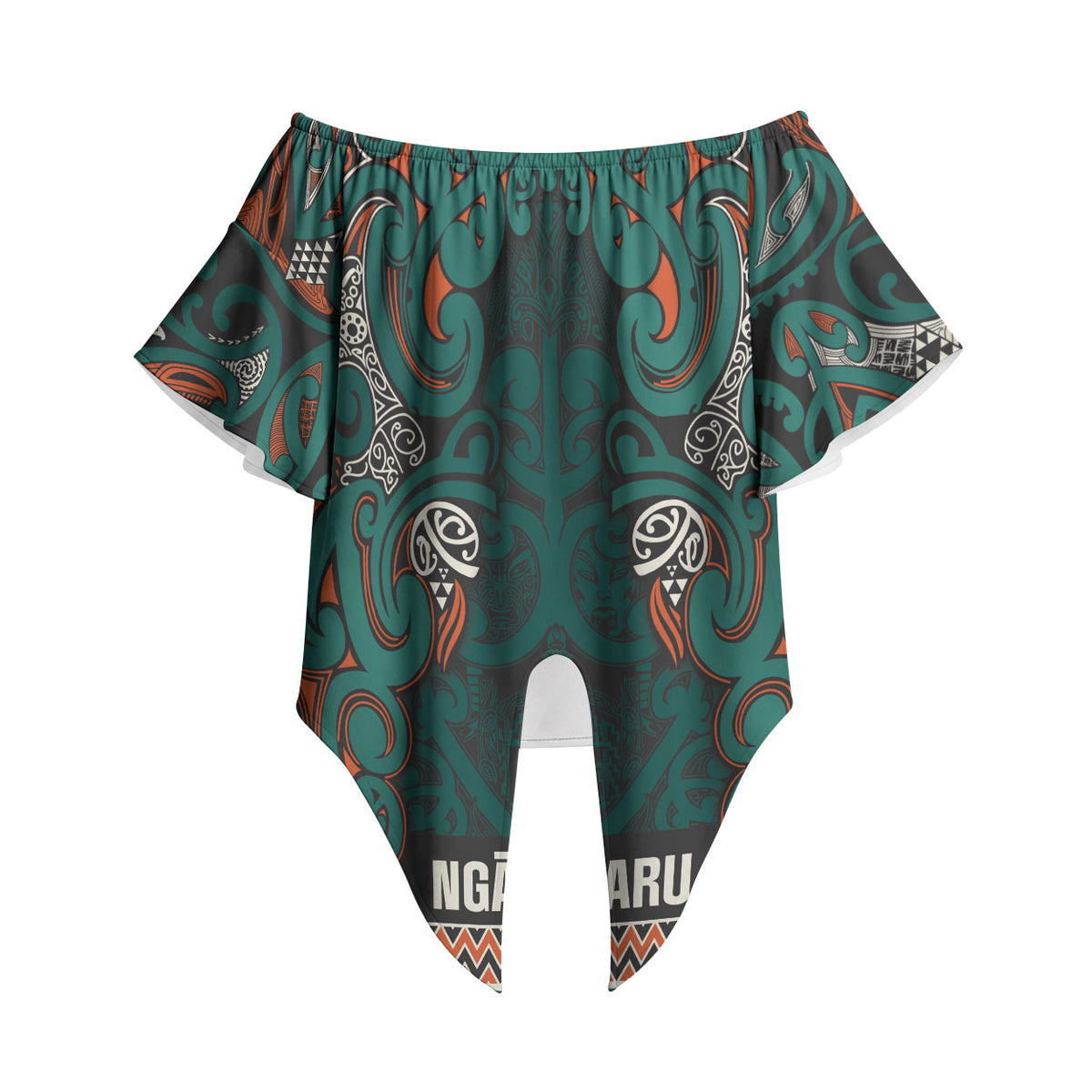 Aotearoa Iwi Ngāti Maru Taranaki Off Shoulder Wrap Waist Top Maori Wharenui House Tribal Pattern