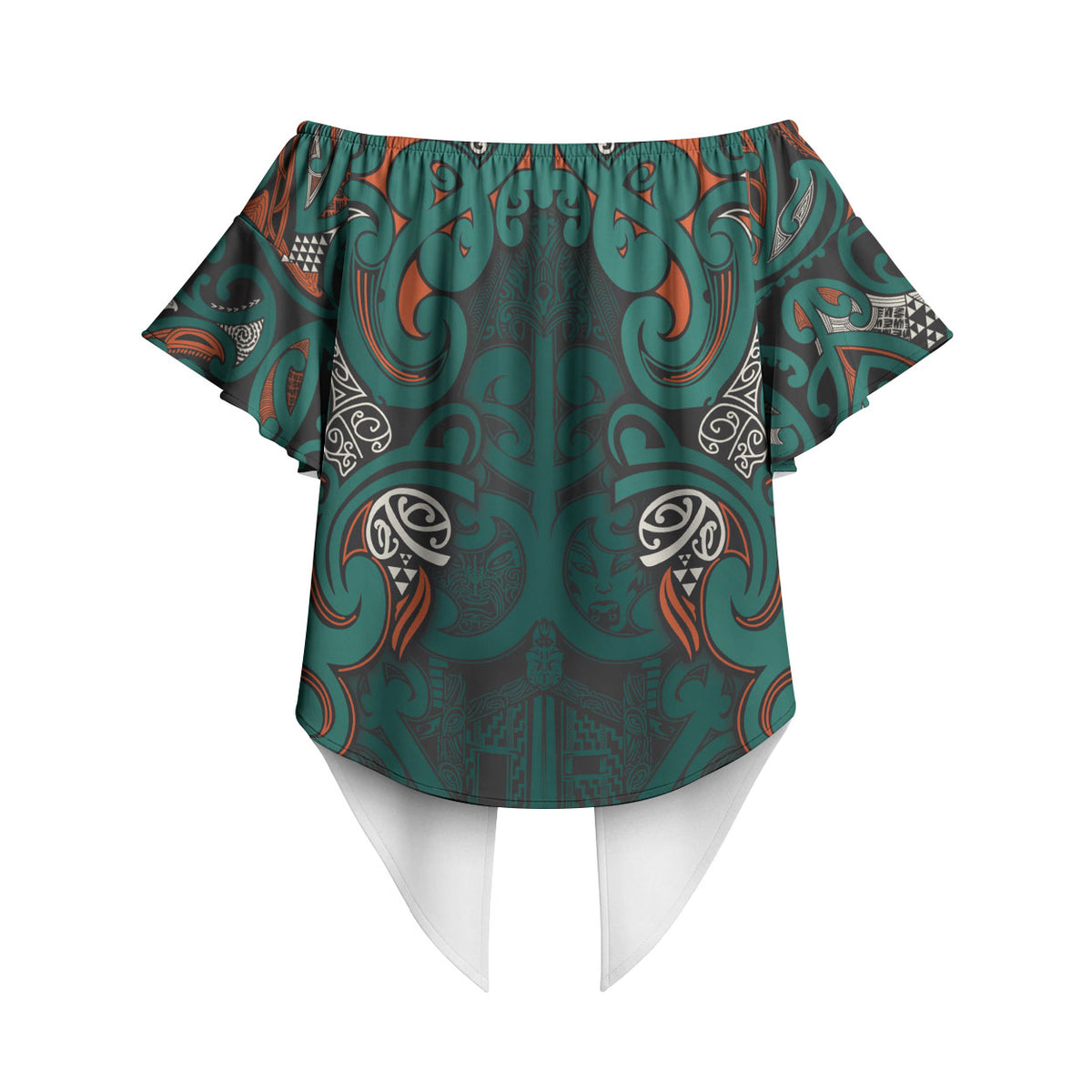 Aotearoa Iwi Ngāti Maru Taranaki Off Shoulder Wrap Waist Top Maori Wharenui House Tribal Pattern