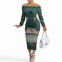 Aotearoa Iwi Ngāti Maru Taranaki Off The Shoulder Long Sleeve Dress Maori Wharenui House Tribal Pattern