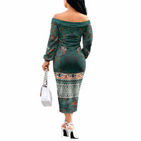 Aotearoa Iwi Ngāti Maru Taranaki Off The Shoulder Long Sleeve Dress Maori Wharenui House Tribal Pattern