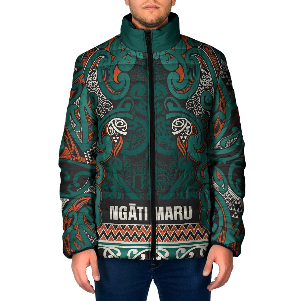 Aotearoa Iwi Ngāti Maru Taranaki Padded Jacket Maori Wharenui House Tribal Pattern