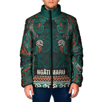 Aotearoa Iwi Ngāti Maru Taranaki Padded Jacket Maori Wharenui House Tribal Pattern