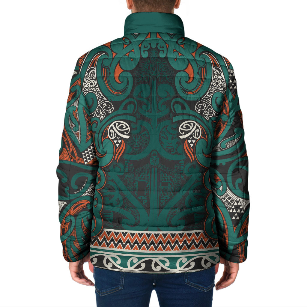 Aotearoa Iwi Ngāti Maru Taranaki Padded Jacket Maori Wharenui House Tribal Pattern