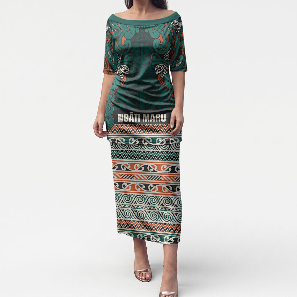 Aotearoa Iwi Ngāti Maru Taranaki Puletasi Maori Wharenui House Tribal Pattern LT9 Long Dress Deep Teal - Polynesian Pride