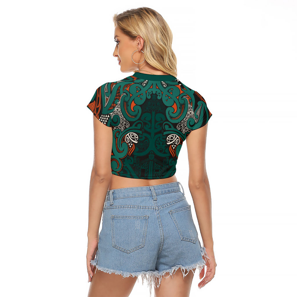 Aotearoa Iwi Ngāti Maru Taranaki Raglan Cropped T Shirt Maori Wharenui House Tribal Pattern