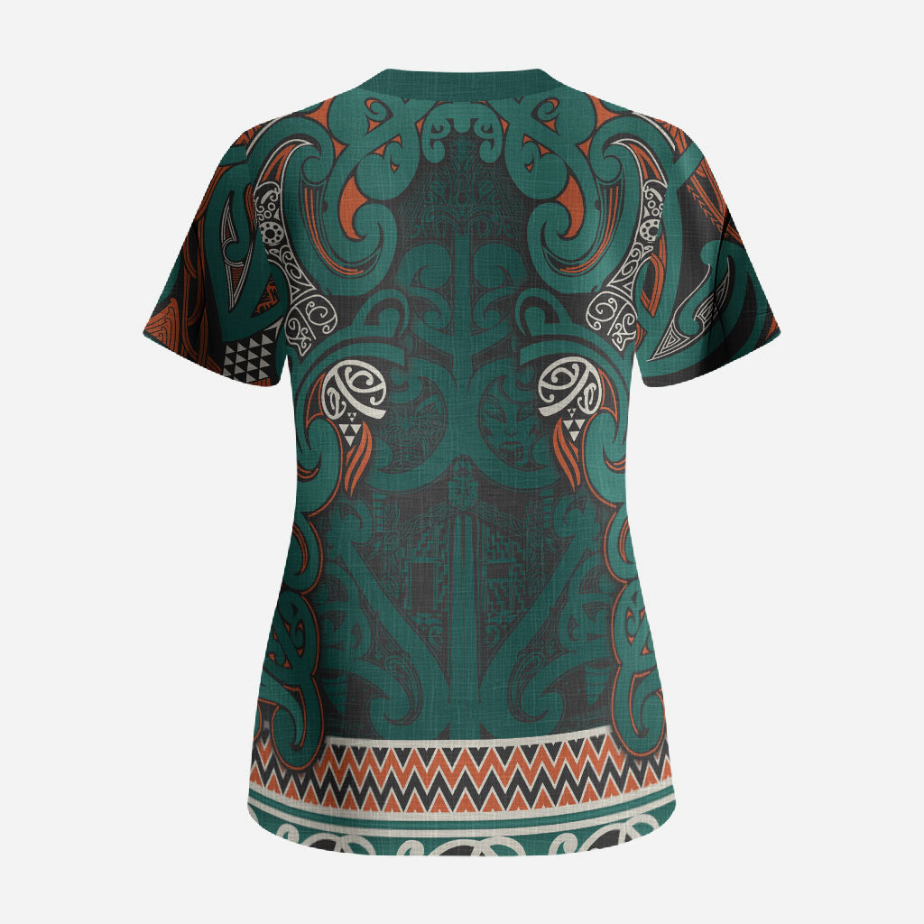 Aotearoa Iwi Ngāti Maru Taranaki Scrub Top Maori Wharenui House Tribal Pattern