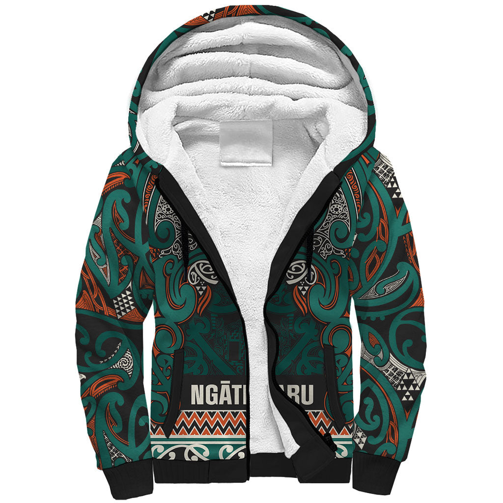 Aotearoa Iwi Ngāti Maru Taranaki Sherpa Hoodie Maori Wharenui House Tribal Pattern LT9 Unisex Deep Teal - Polynesian Pride