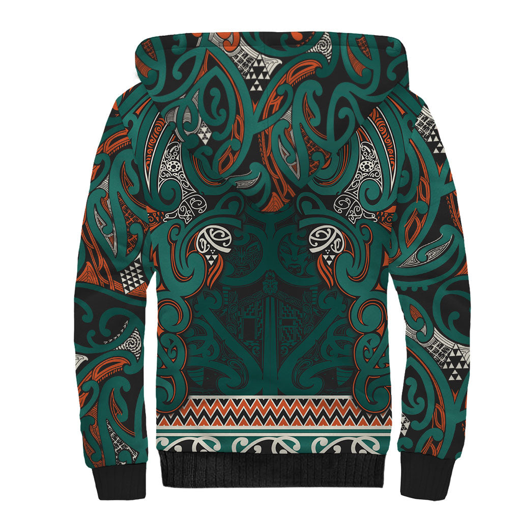 Aotearoa Iwi Ngāti Maru Taranaki Sherpa Hoodie Maori Wharenui House Tribal Pattern