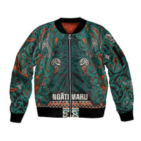 Aotearoa Iwi Ngāti Maru Taranaki Sleeve Zip Bomber Jacket Maori Wharenui House Tribal Pattern