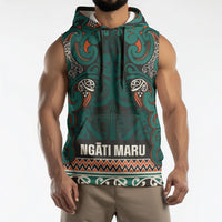 Aotearoa Iwi Ngāti Maru Taranaki Sleeveless Hoodie Maori Wharenui House Tribal Pattern