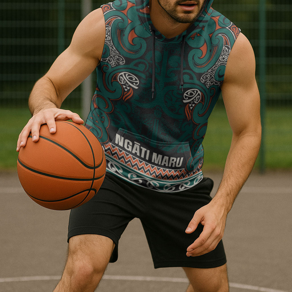 Aotearoa Iwi Ngāti Maru Taranaki Sleeveless Hoodie Maori Wharenui House Tribal Pattern