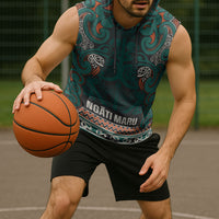 Aotearoa Iwi Ngāti Maru Taranaki Sleeveless Hoodie Maori Wharenui House Tribal Pattern