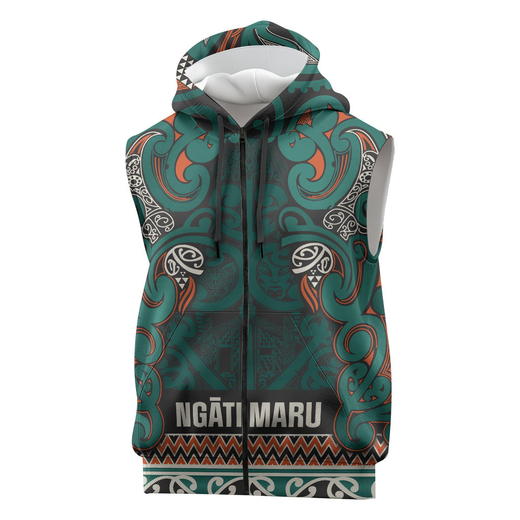 Aotearoa Iwi Ngāti Maru Taranaki Sleeveless Zip Hoodie Maori Wharenui House Tribal Pattern