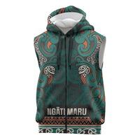 Aotearoa Iwi Ngāti Maru Taranaki Sleeveless Zip Hoodie Maori Wharenui House Tribal Pattern