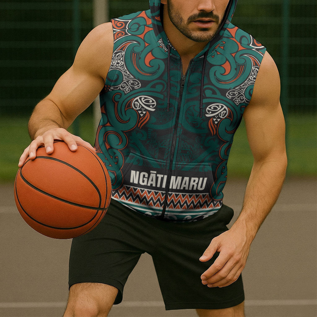 Aotearoa Iwi Ngāti Maru Taranaki Sleeveless Zip Hoodie Maori Wharenui House Tribal Pattern