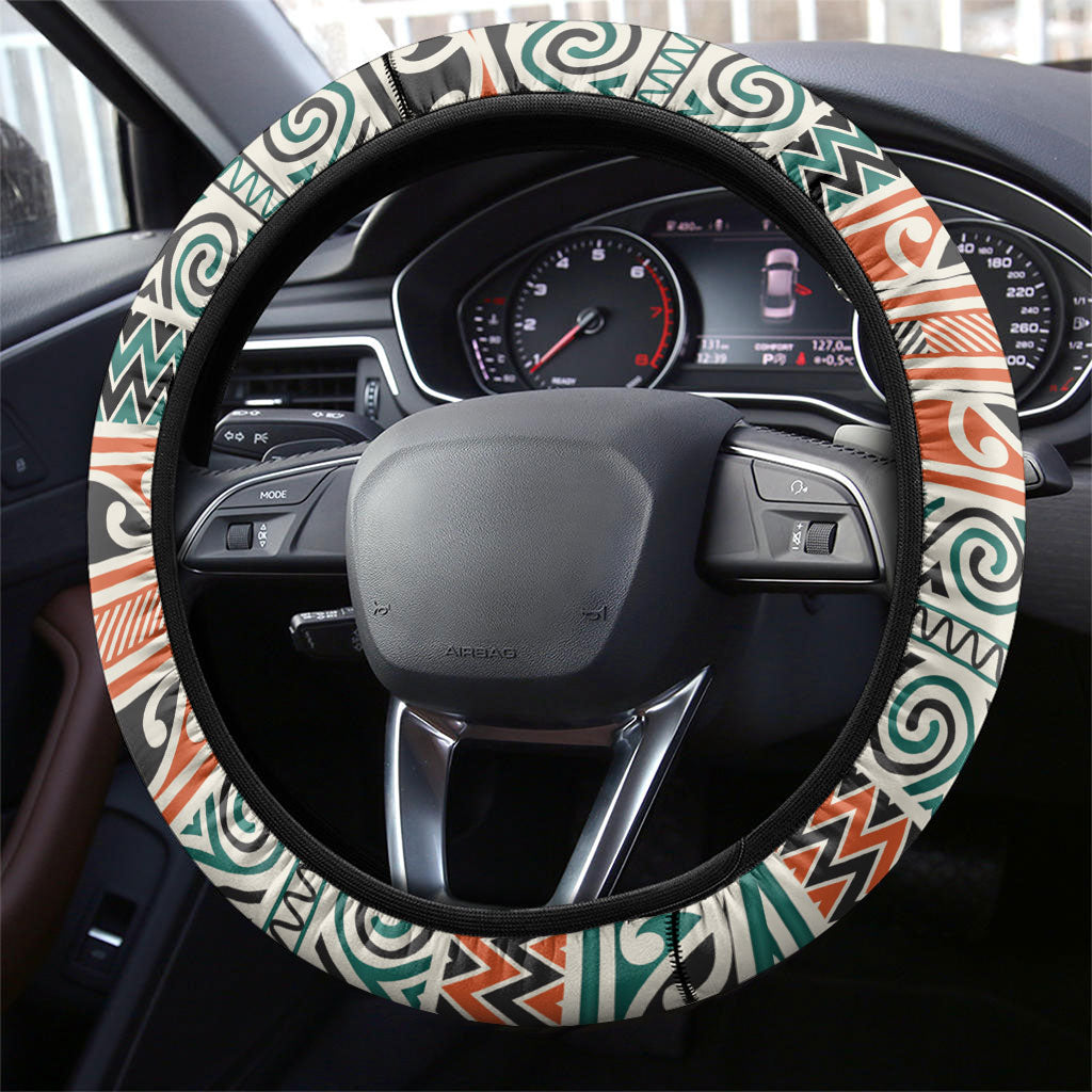 Aotearoa Iwi Ngāti Maru Taranaki Steering Wheel Cover Maori Wharenui House Tribal Pattern