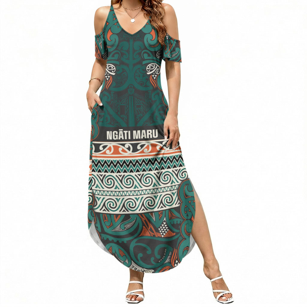Aotearoa Iwi Ngāti Maru Taranaki Summer Maxi Dress Maori Wharenui House Tribal Pattern