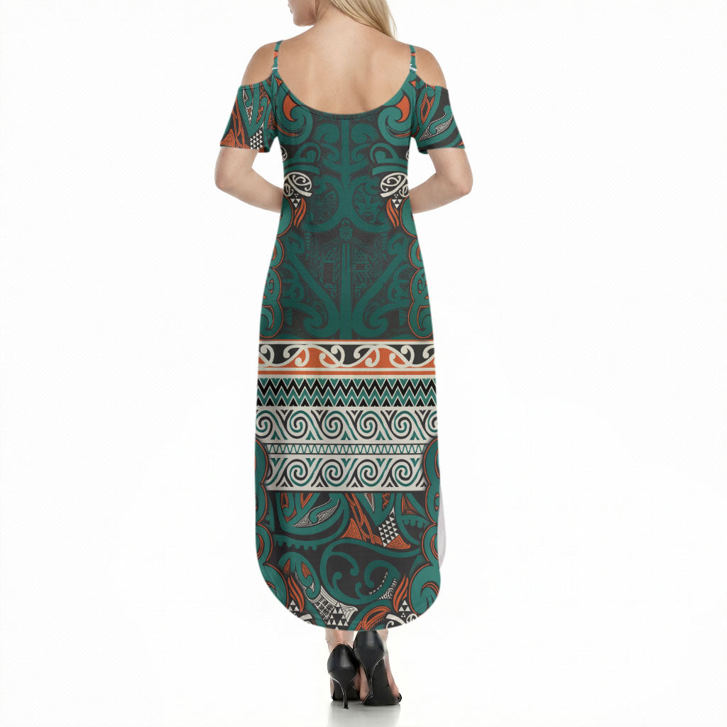 Aotearoa Iwi Ngāti Maru Taranaki Summer Maxi Dress Maori Wharenui House Tribal Pattern