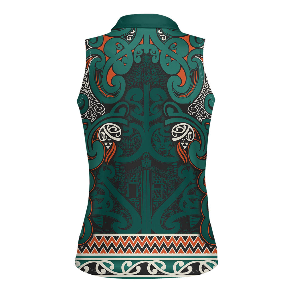 Aotearoa Iwi Ngāti Maru Taranaki Women Sleeveless Polo Shirt Maori Wharenui House Tribal Pattern