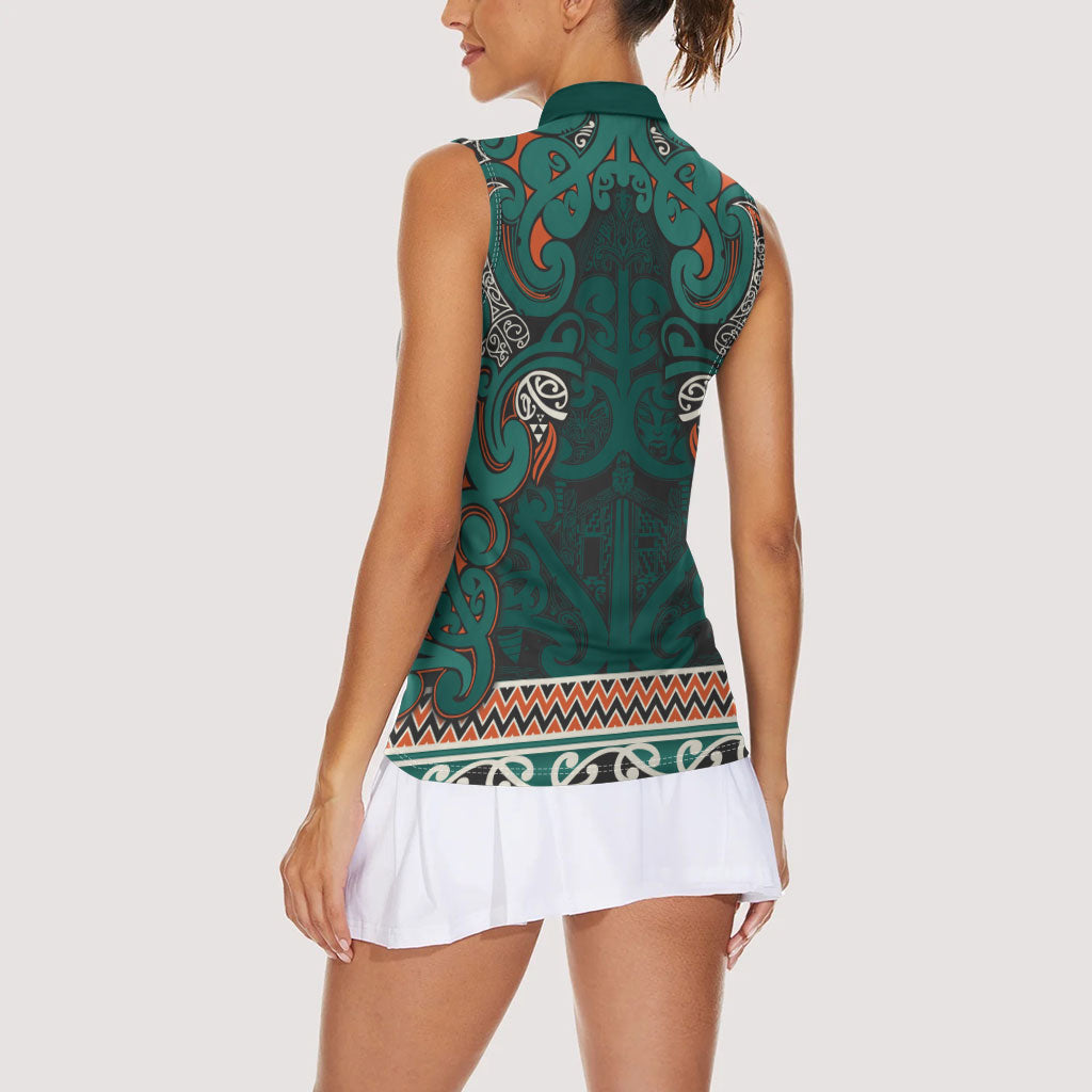 Aotearoa Iwi Ngāti Maru Taranaki Women Sleeveless Polo Shirt Maori Wharenui House Tribal Pattern