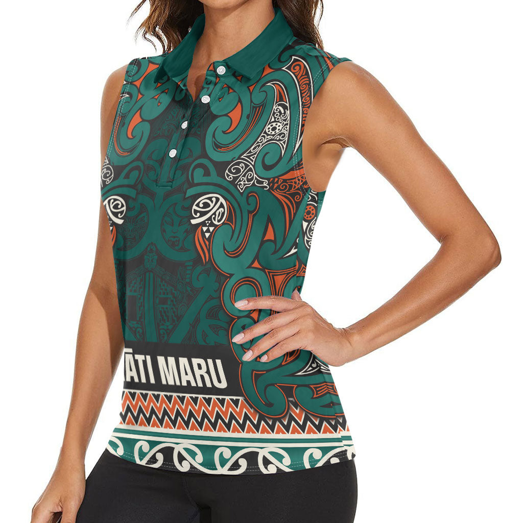 Aotearoa Iwi Ngāti Maru Taranaki Women Sleeveless Polo Shirt Maori Wharenui House Tribal Pattern