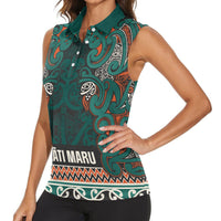 Aotearoa Iwi Ngāti Maru Taranaki Women Sleeveless Polo Shirt Maori Wharenui House Tribal Pattern
