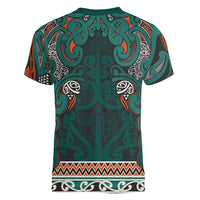 Aotearoa Iwi Ngāti Maru Taranaki Women V-Neck T-Shirt Maori Wharenui House Tribal Pattern