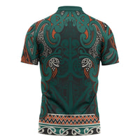 Aotearoa Iwi Ngāti Maru Taranaki Zipper Polo Shirt Maori Wharenui House Tribal Pattern