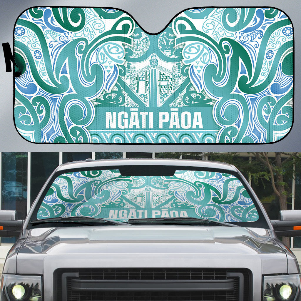 Aotearoa Iwi Ngati Paoa Auto Sun Shade Maori Wharenui House Tribal Pattern