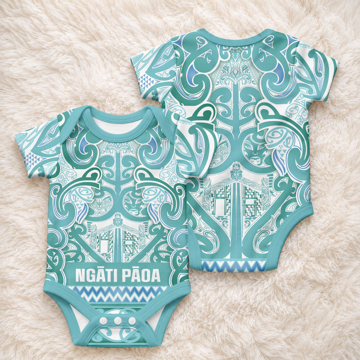 Aotearoa Iwi Ngati Paoa Baby Onesie Maori Wharenui House Tribal Pattern