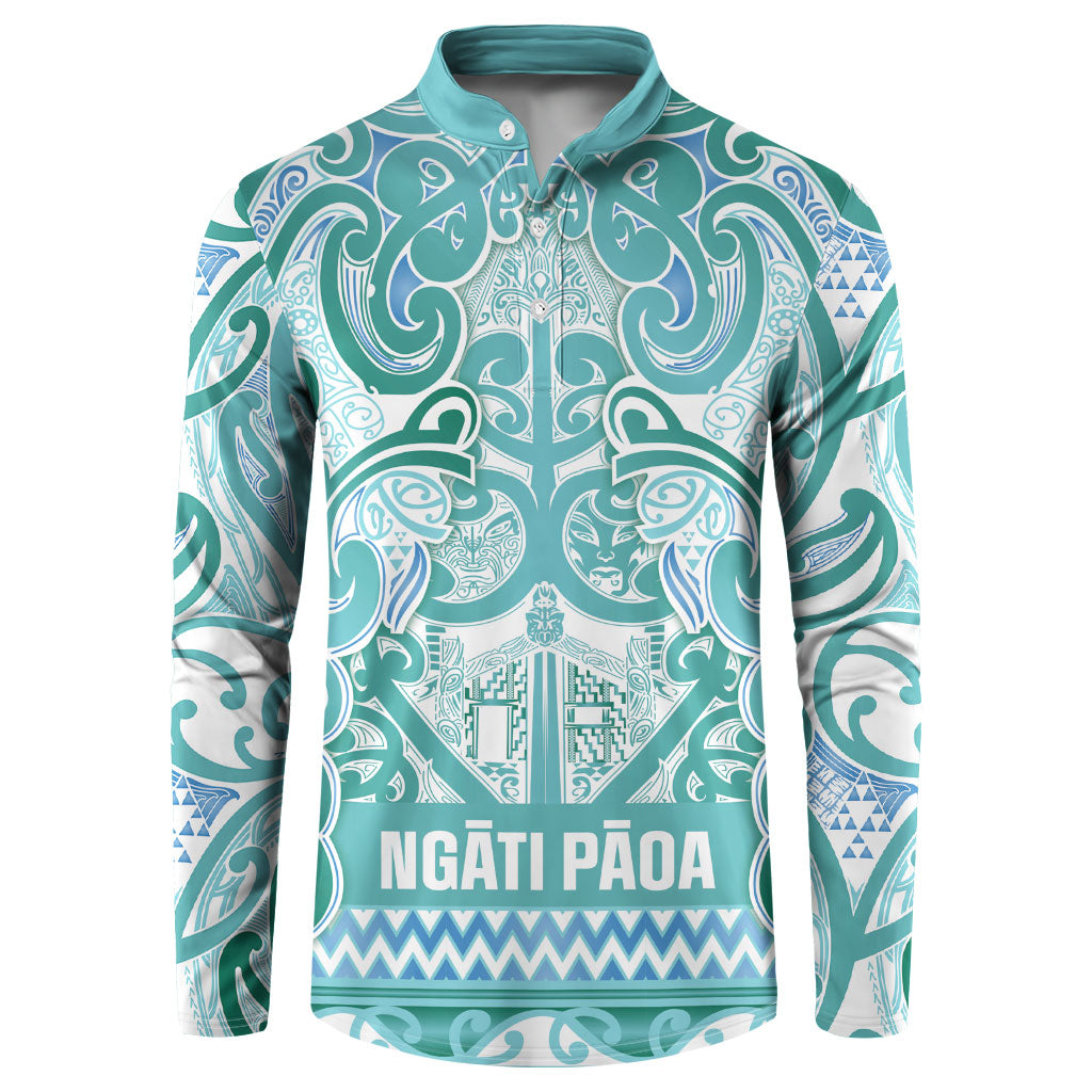 Aotearoa Iwi Ngati Paoa Button Sweatshirt Maori Wharenui House Tribal Pattern