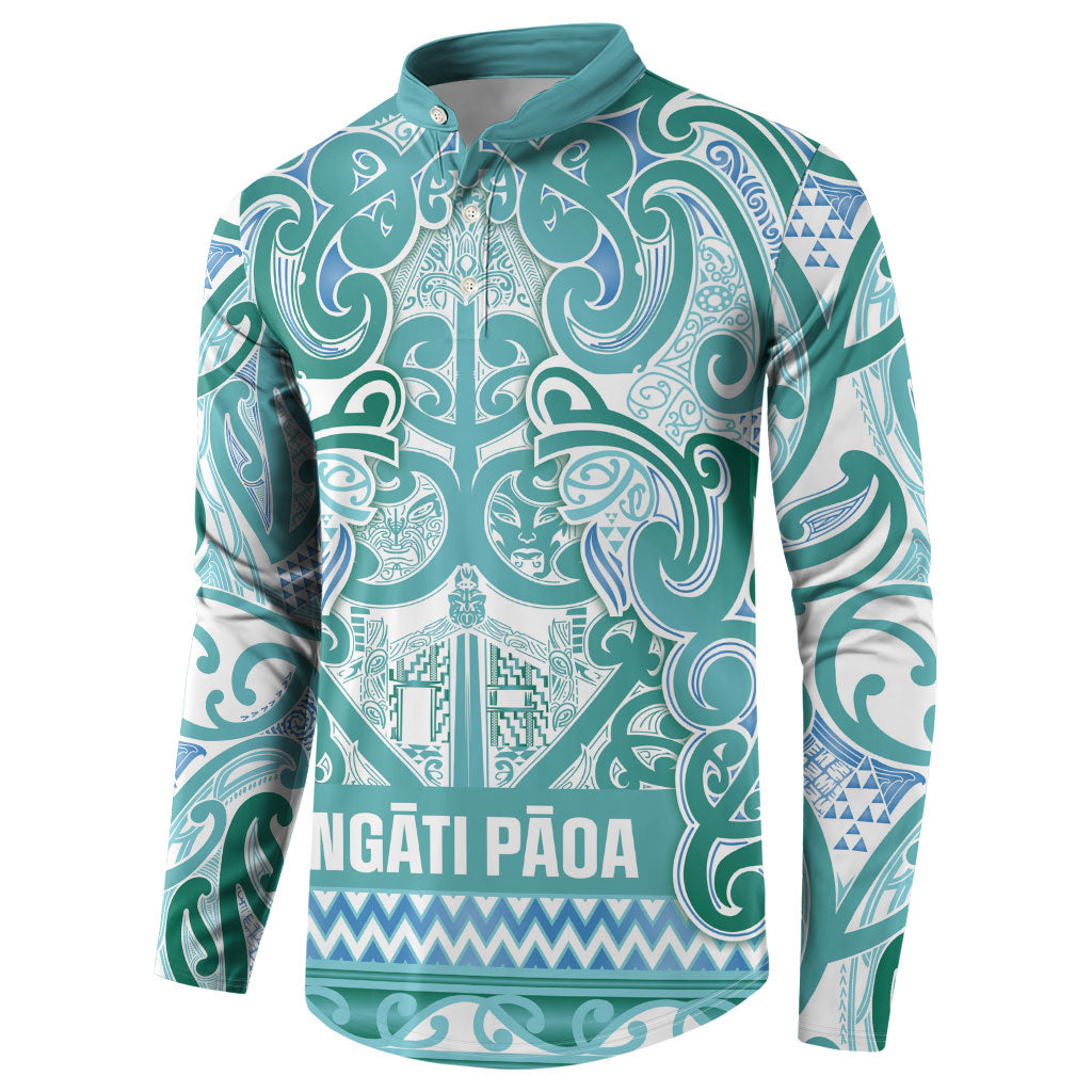 Aotearoa Iwi Ngati Paoa Button Sweatshirt Maori Wharenui House Tribal Pattern