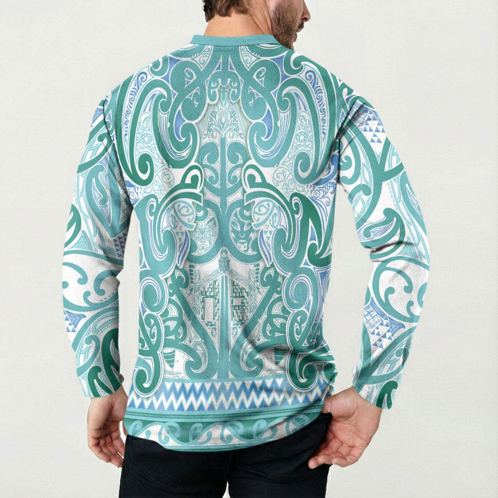 Aotearoa Iwi Ngati Paoa Button Sweatshirt Maori Wharenui House Tribal Pattern