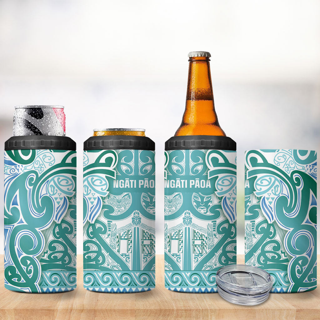 Aotearoa Iwi Ngati Paoa 4 in 1 Can Cooler Tumbler Maori Wharenui House Tribal Pattern