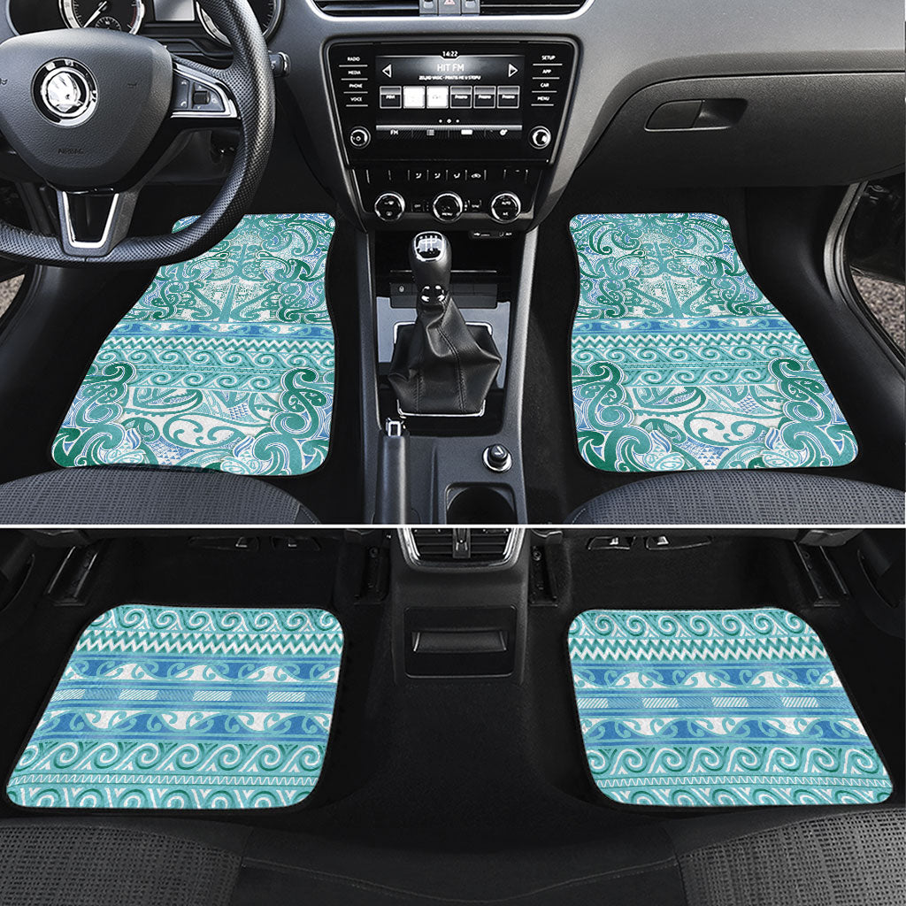 Aotearoa Iwi Ngati Paoa Car Mats Maori Wharenui House Tribal Pattern LT9 Set 4pcs Turquoise - Polynesian Pride