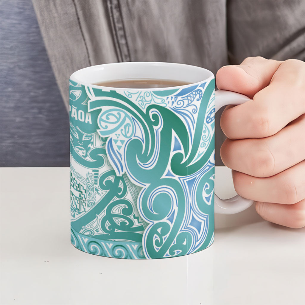 Aotearoa Iwi Ngati Paoa Ceramic Mug Maori Wharenui House Tribal Pattern