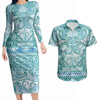 Aotearoa Iwi Ngati Paoa Couples Matching Long Sleeve Bodycon Dress and Hawaiian Shirt Maori Wharenui House Tribal Pattern