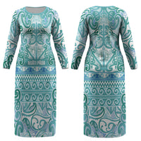 Aotearoa Iwi Ngati Paoa Couples Matching Long Sleeve Bodycon Dress and Long Sleeve Button Shirt Maori Wharenui House Tribal Pattern