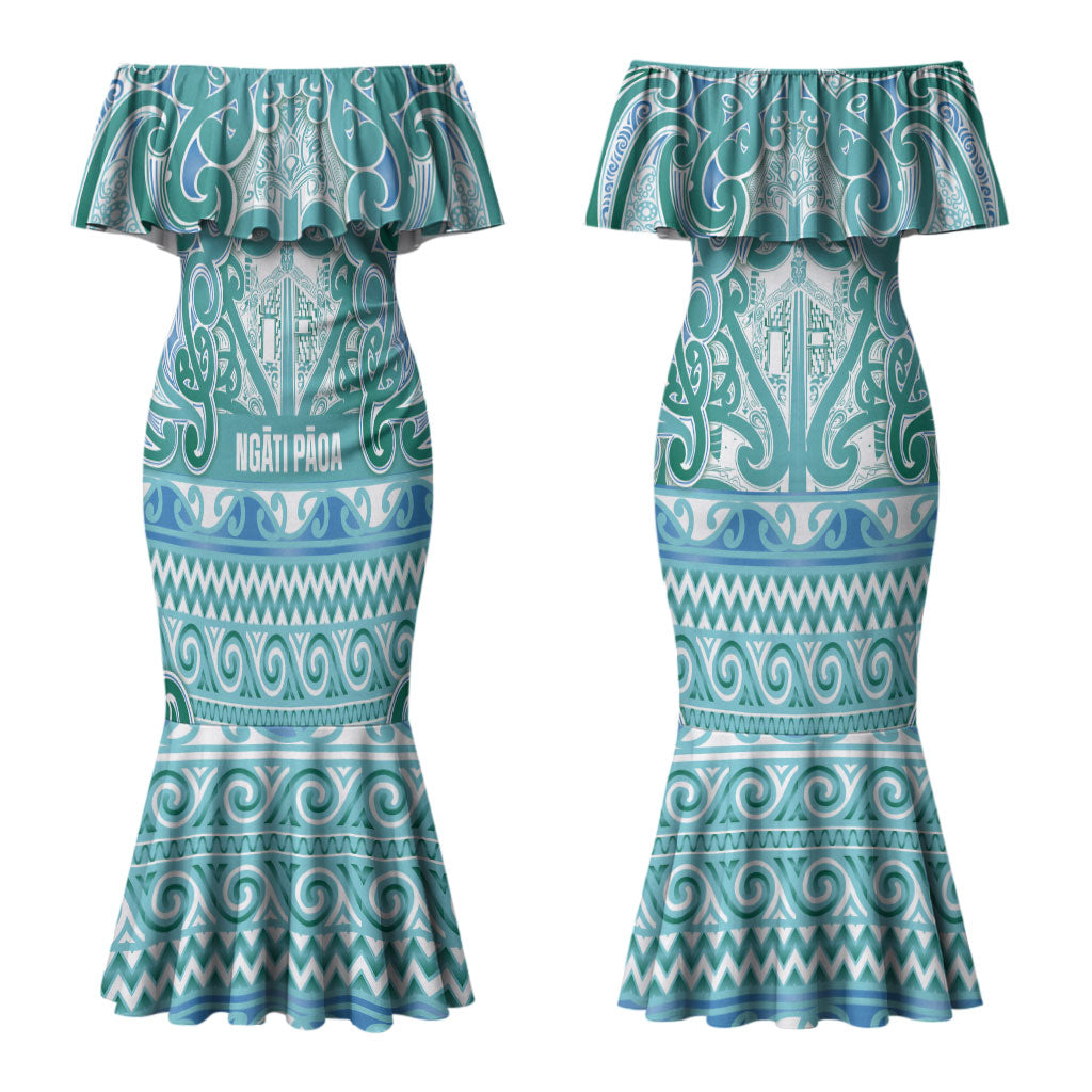 Aotearoa Iwi Ngati Paoa Couples Matching Mermaid Dress and Hawaiian Shirt Maori Wharenui House Tribal Pattern