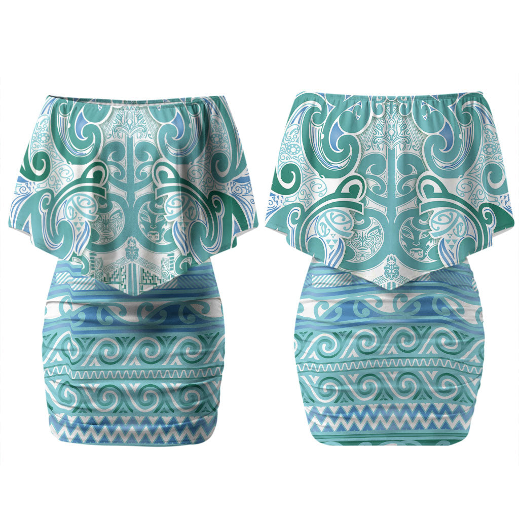Aotearoa Iwi Ngati Paoa Couples Matching Off Shoulder Short Dress and Long Sleeve Button Shirt Maori Wharenui House Tribal Pattern